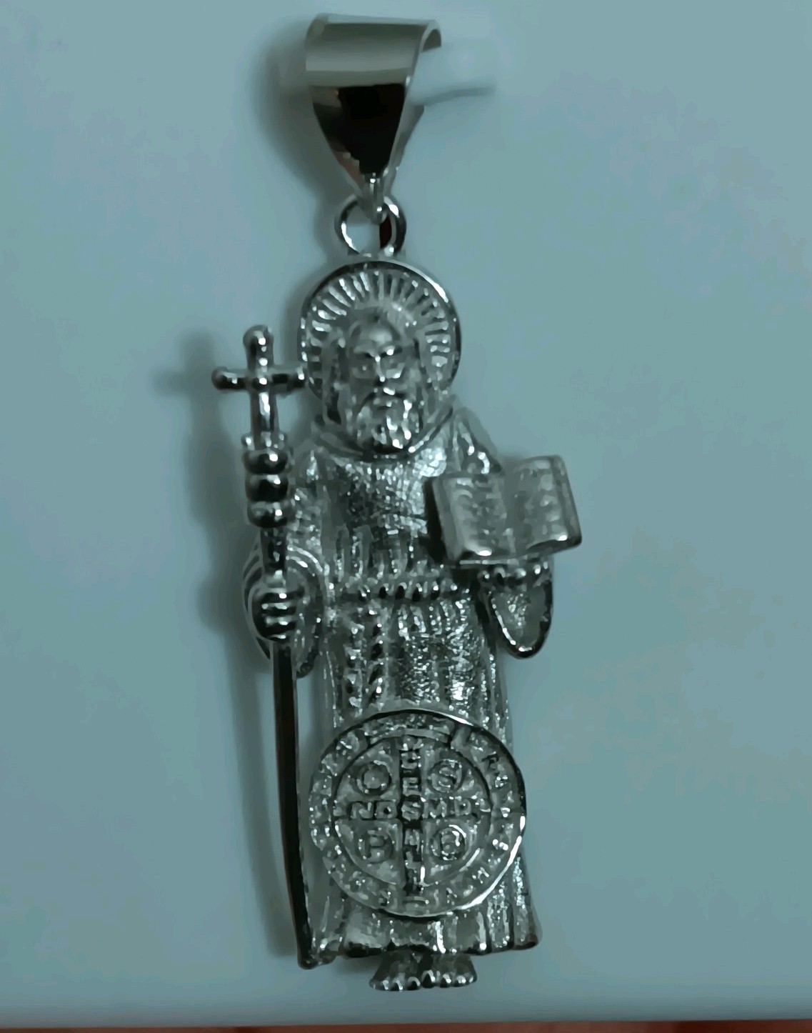 SAN BENITO / ST. BENEDICT 3D Sterling Silver Religious Charm Pendant Solid 925