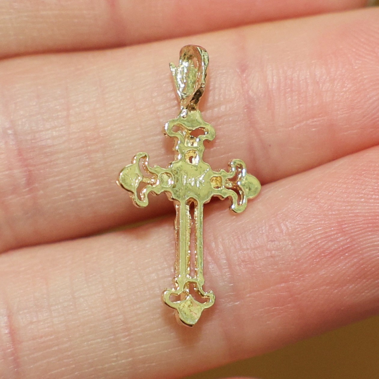 Genuine Solid 14K Yellow Gold Ornate Jesus Crucifix Cross Necklace Pendant 🔥