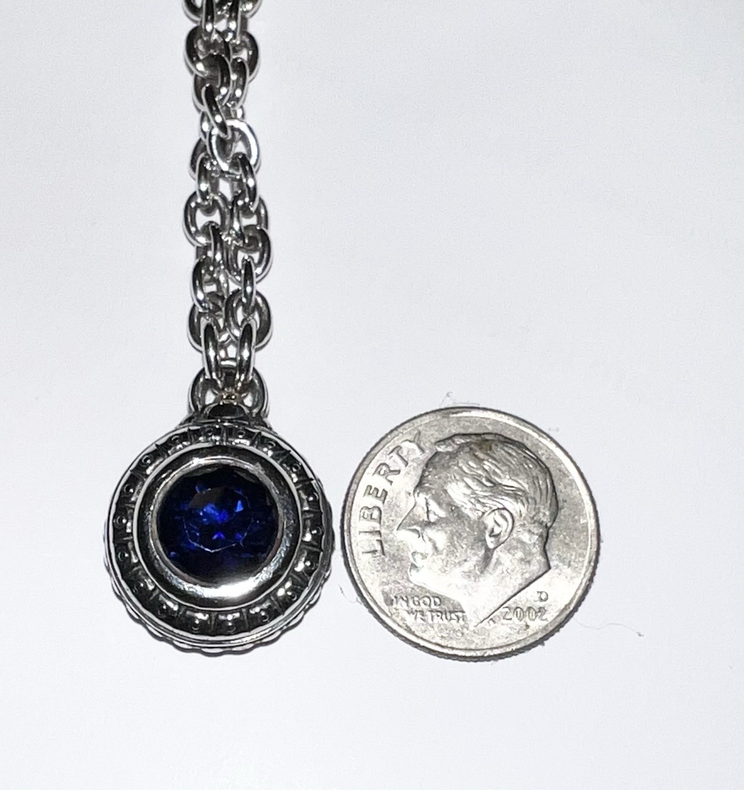 David & Ronnie Necklace, Blue Stone, Sterling 925/14K, CHAIN 24” EXCELLENT CON