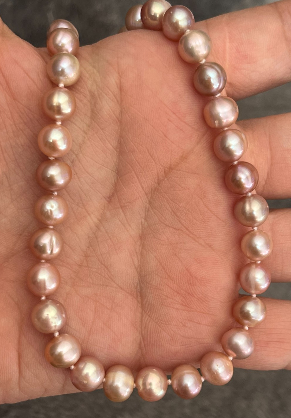 7.4mm-8.5mm Lavender Pearl Necklace Bracelet Earrings Set 45-50/19-24cm S925