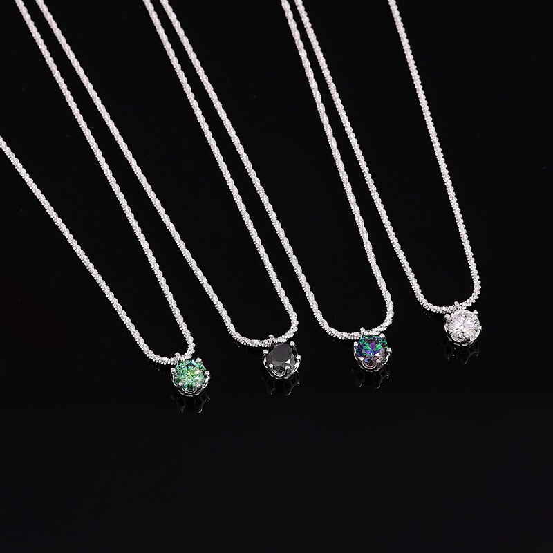 1/2ct Round Cut Multicolor Moissanite Pendant Necklace 925 Sterling Silver Chain