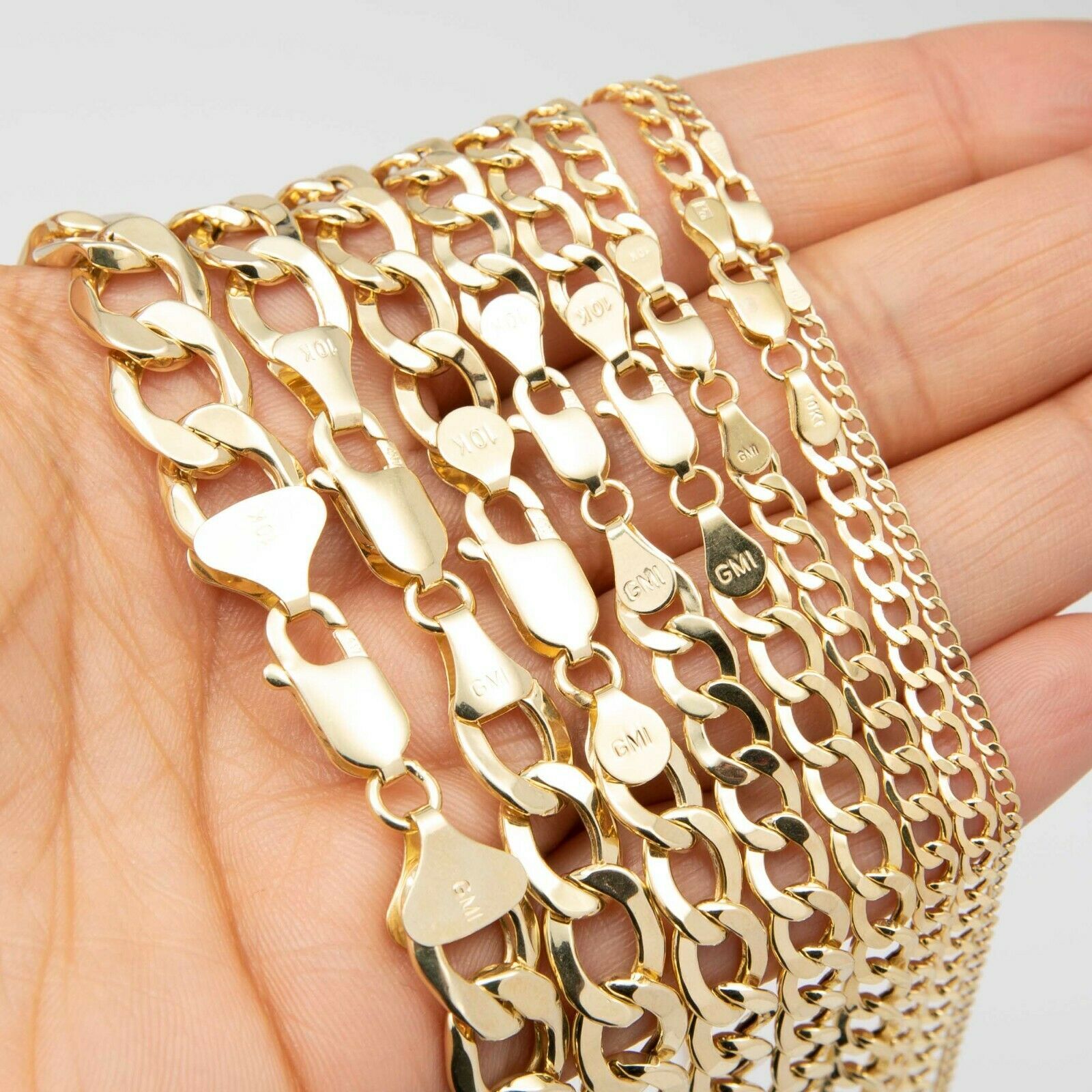 Miami Curb Link Chain Necklace Real 10K Hollow Yellow Gold All Sizes