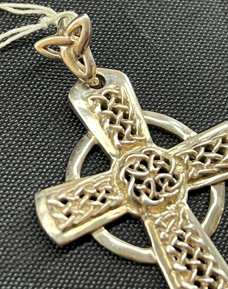 Sterling Silver 925 Irish Celtic Knot Cross Pendant Ireland Openwork 2.25″ Long