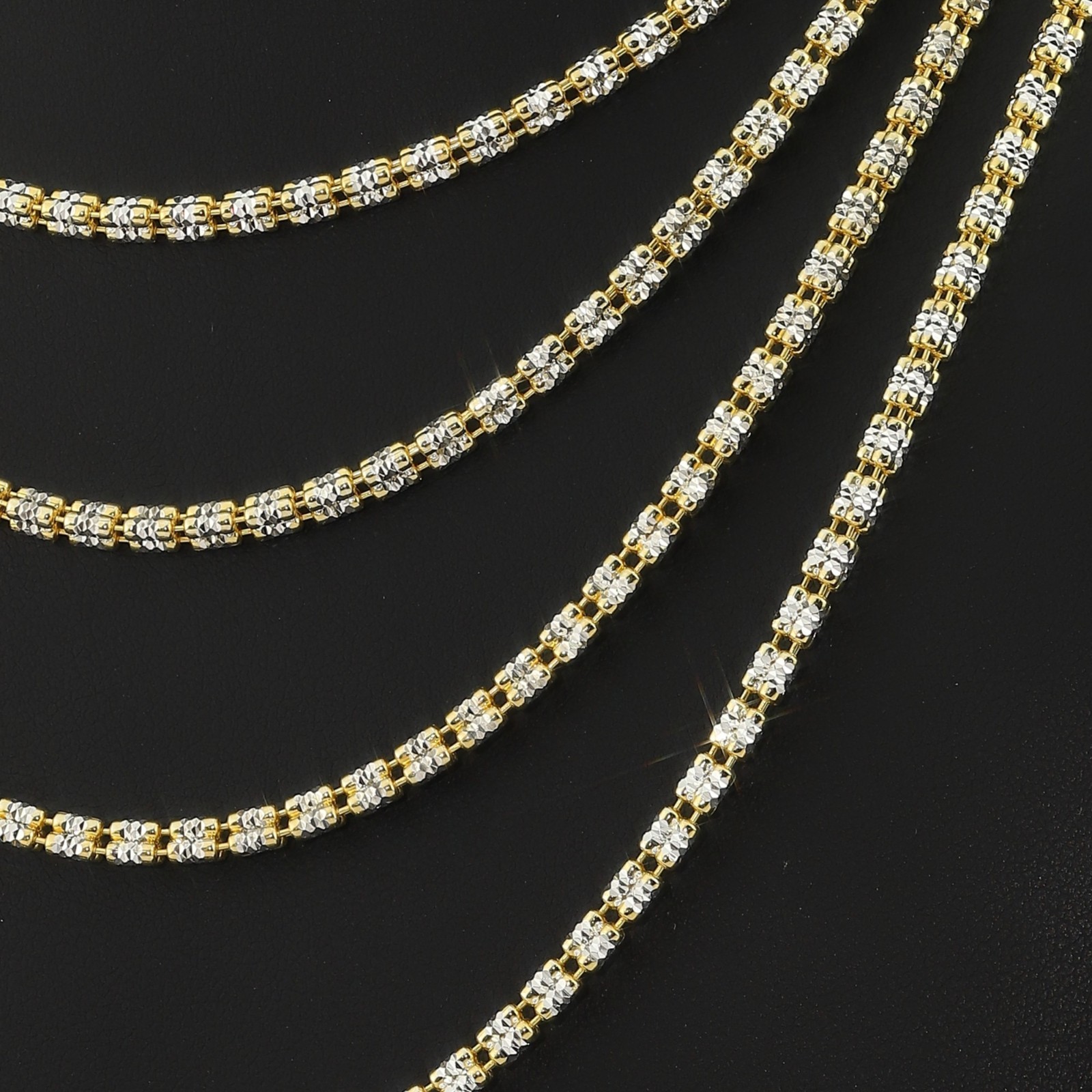 Two-Tone Gold 3mm 4mm Diamond-Cut Ice Chain Necklace 16″-24″ 925 Sterling Silver