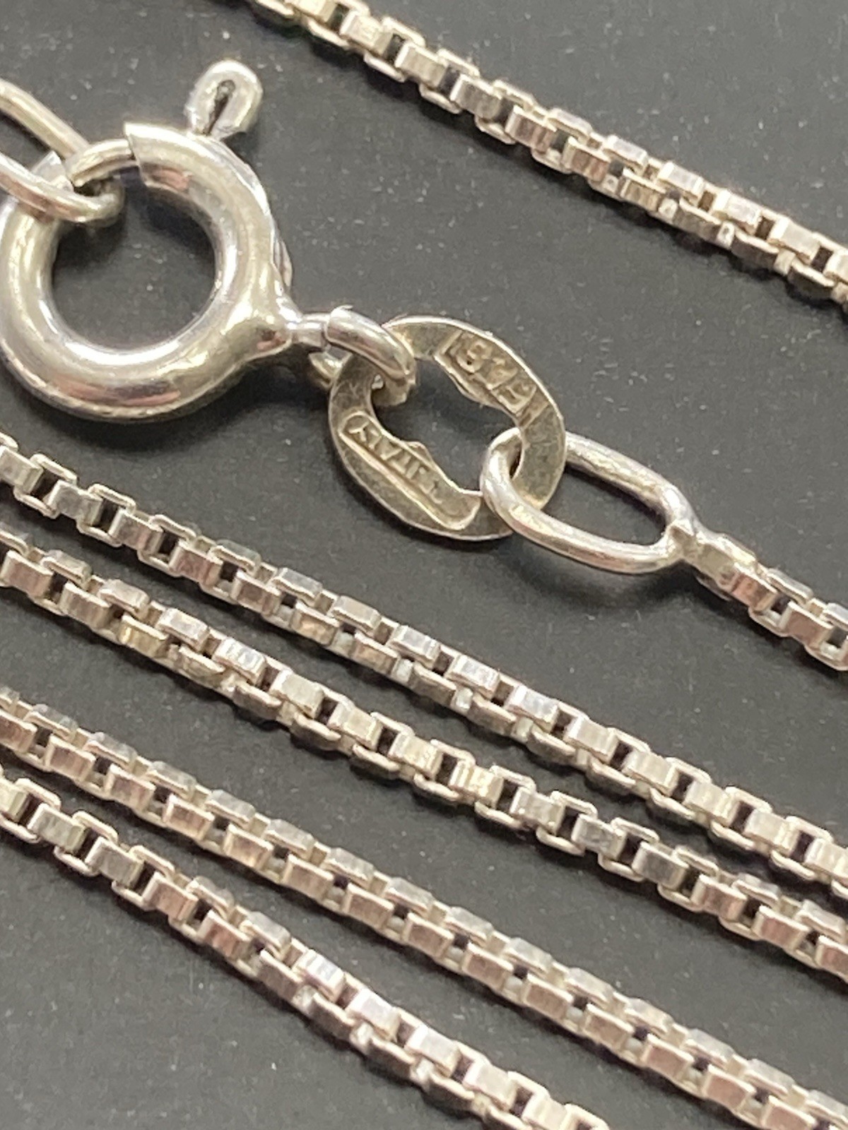 Chain Necklace Sterling Silver 25″ Box Link 925 ” 1mm Drapes Nice Italy FAS Long