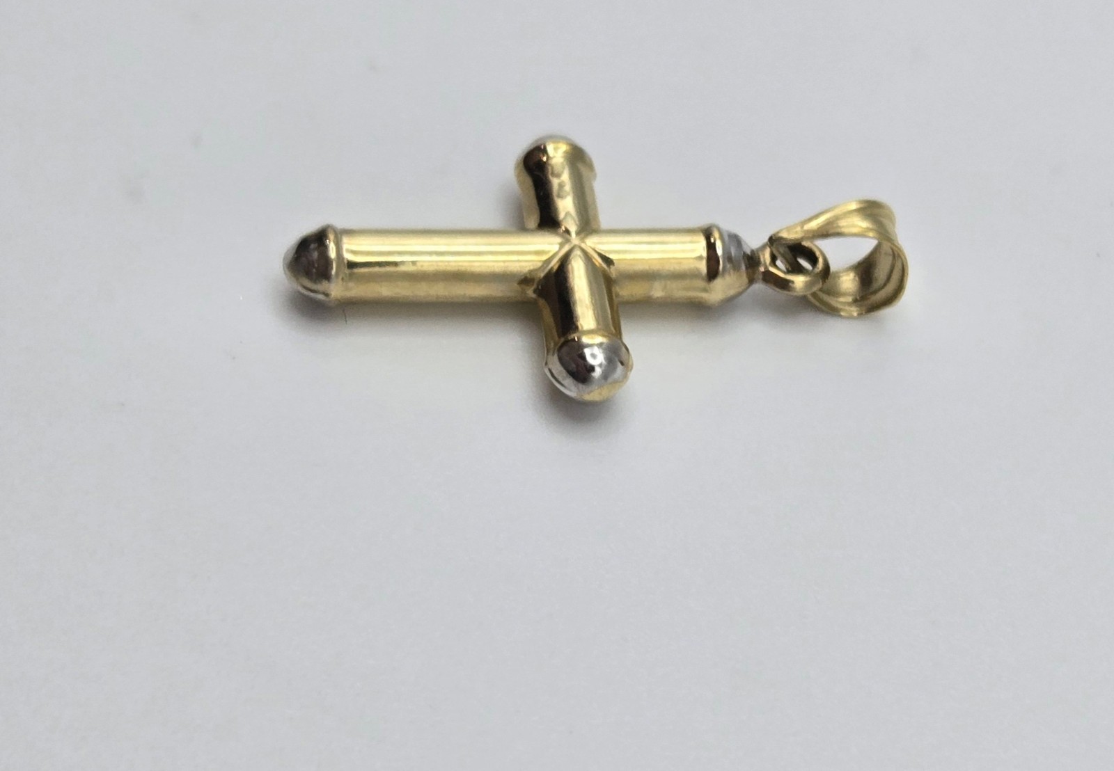 NEW Solid 10K Yellow Gold 1in Cross Pendant, White Gold 3.5mm Bail, ITALY