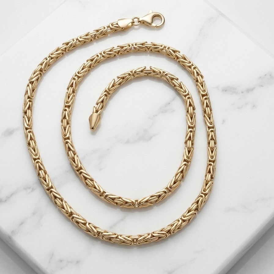 14K Gold Byzantine Chain Necklace Round Polished Yellow Finish Men Women QVC