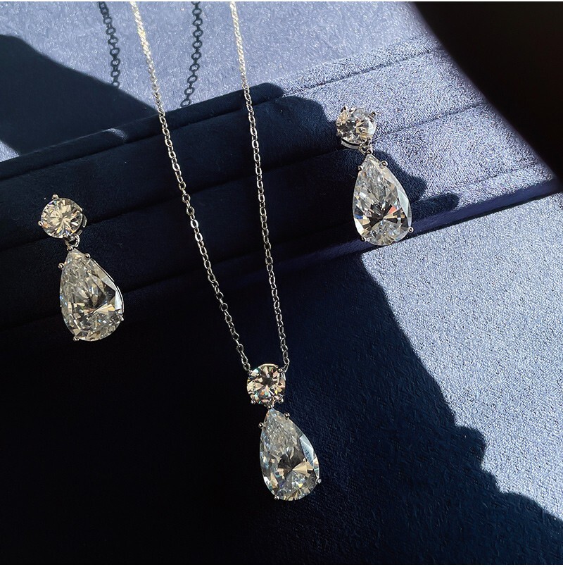 12ct Teardrop Diamond Pendant, 18K Gold Vermeil, Evening Jewelry