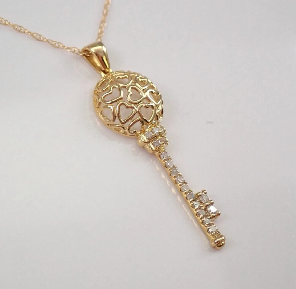 0.50Ct Lab Created Diamond Round Key Pendant 14K Yellow Gold Plated Free Chain