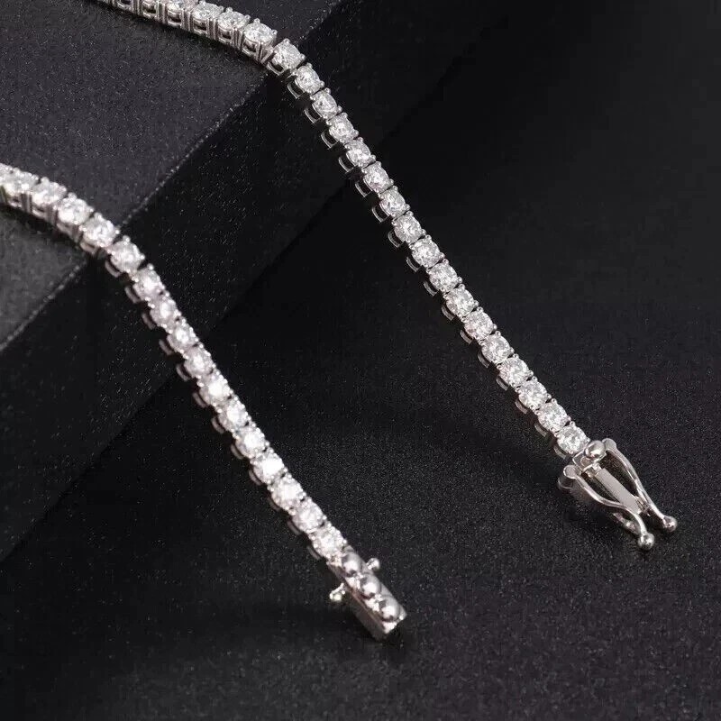 21CT Round Cut Real Moissanite White Gold Plated Diamond Women’s Tennis Necklace