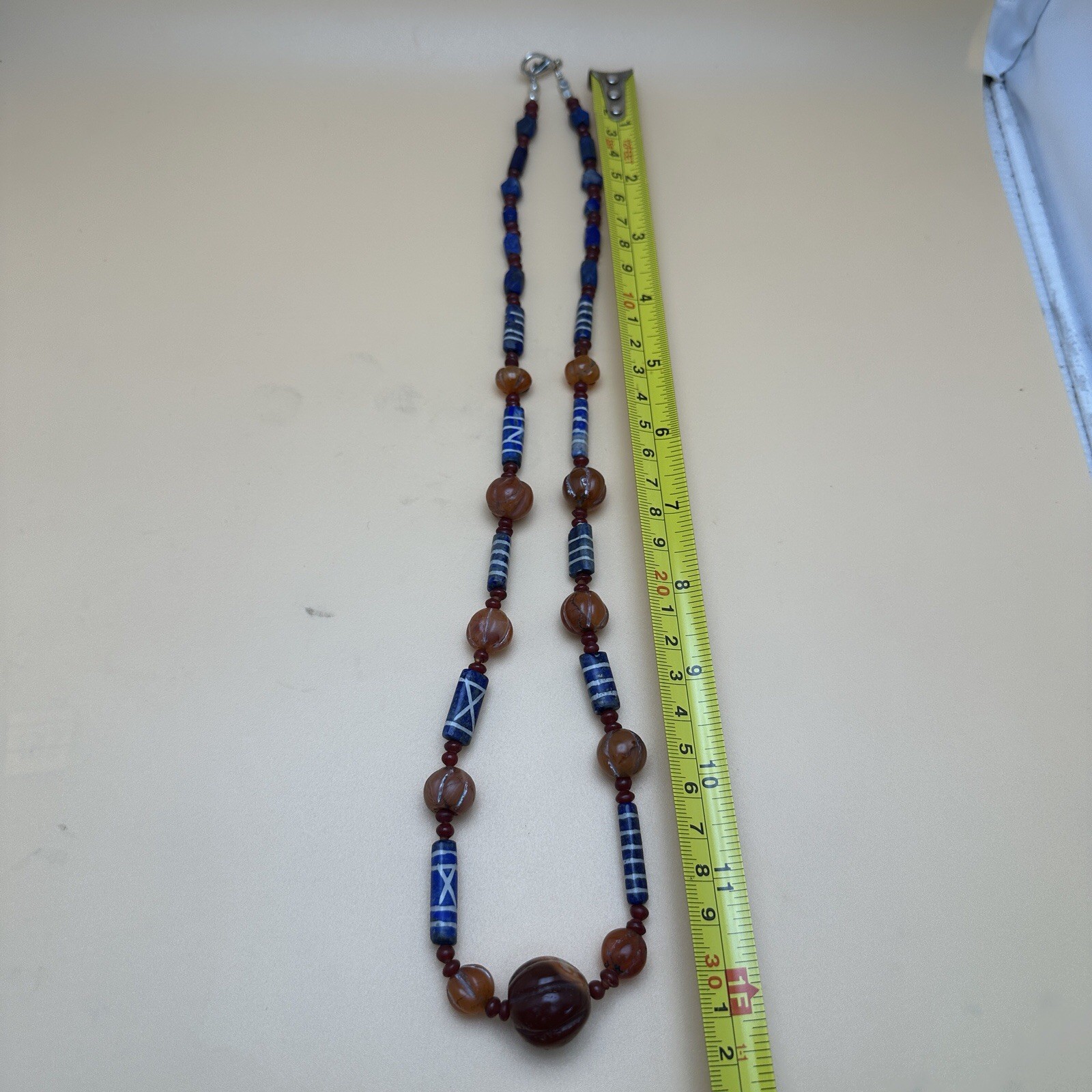 Genuine Antique Etched Lapis Carnelian Pyu Culture Beaded Beautiful Necklace