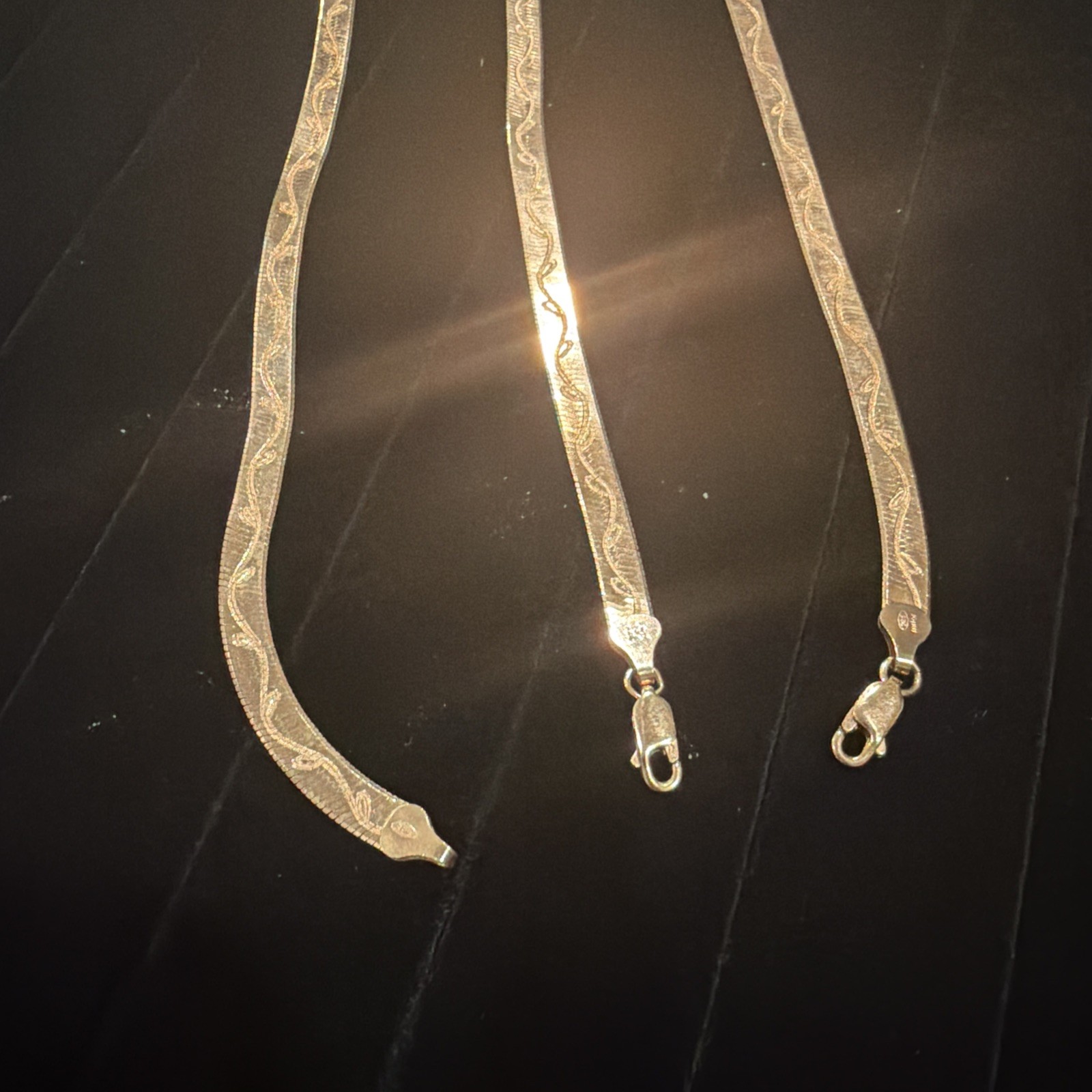925 Sterling Silver 6mm Herringbone Rose Gold Flower Vine Necklace Bracelet Set