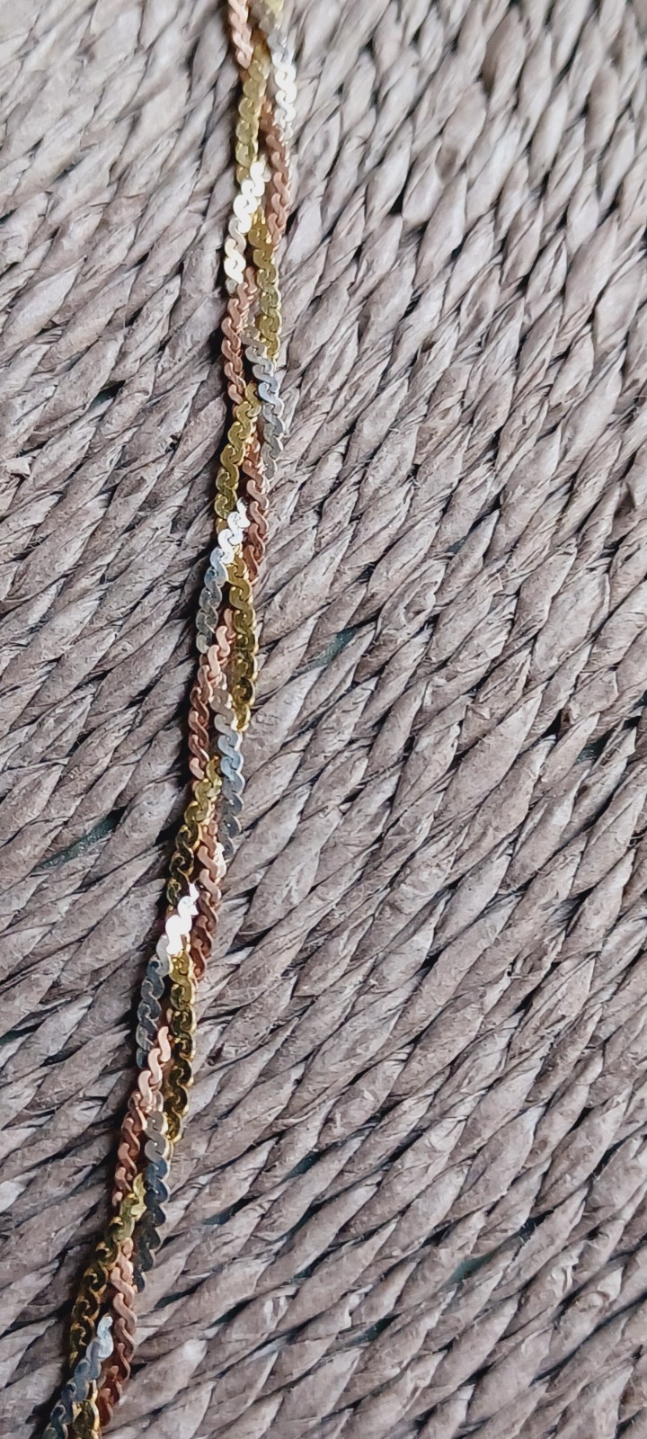 Vintage Sterling Silver .925 Tri-Colour Vermeil Herringbone Necklace 50cm ITALY