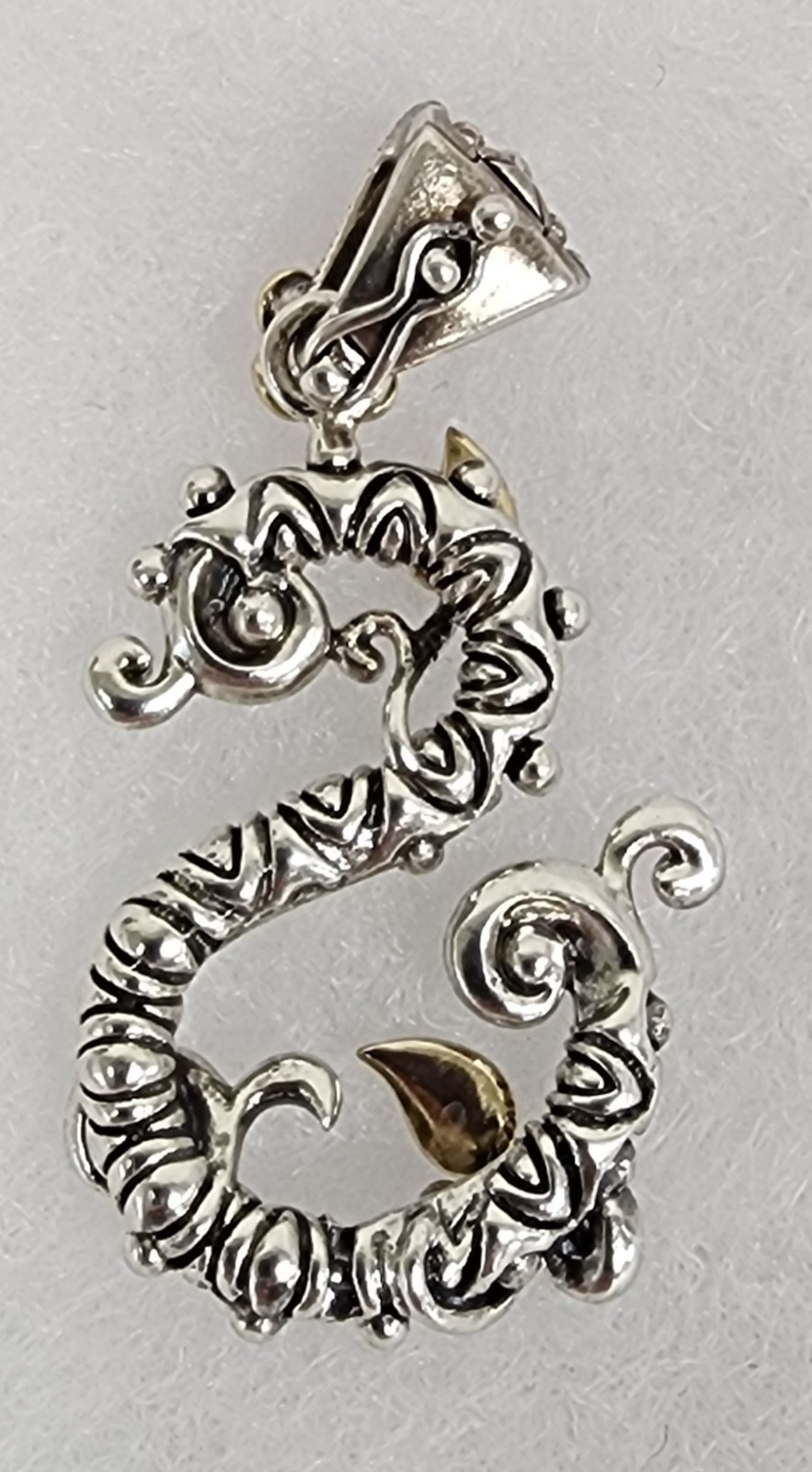 Barbara Bixby 925 & 18k Accent Leaf & Flower Initial Letter S Enhancer Pendant