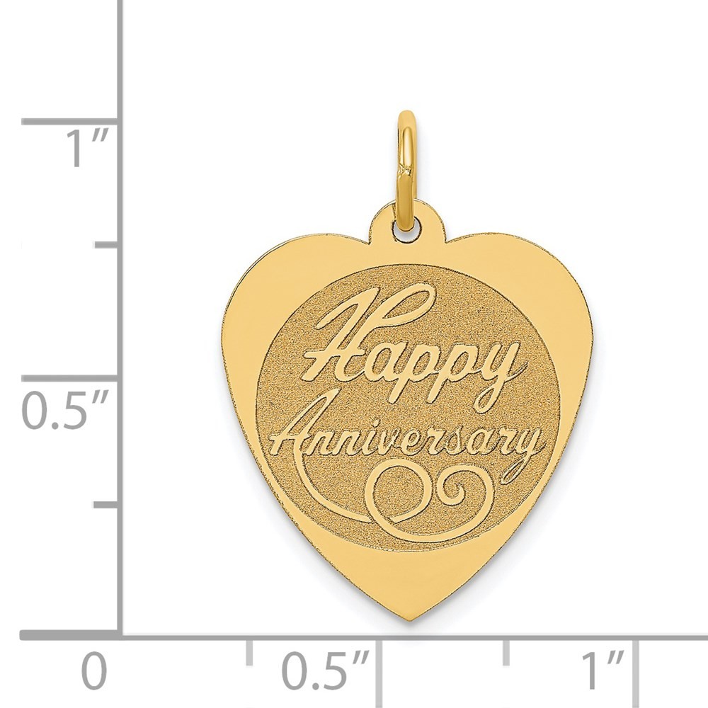 14K Yellow Gold HAPPY ANNIVERSARY 18mm Engravable Heart Charm Pendant 0.86g