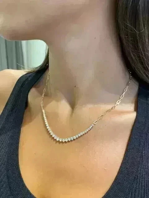 6 CT Round Cut White Moissanite Women’s Tennis Necklace 14K Yellow Gold Plated