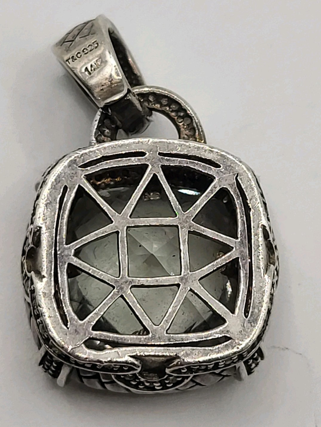 TOWN & COUNTRY T&C Faceted Aquamarine Detailed 14k & Sterling Pendant Enhancer