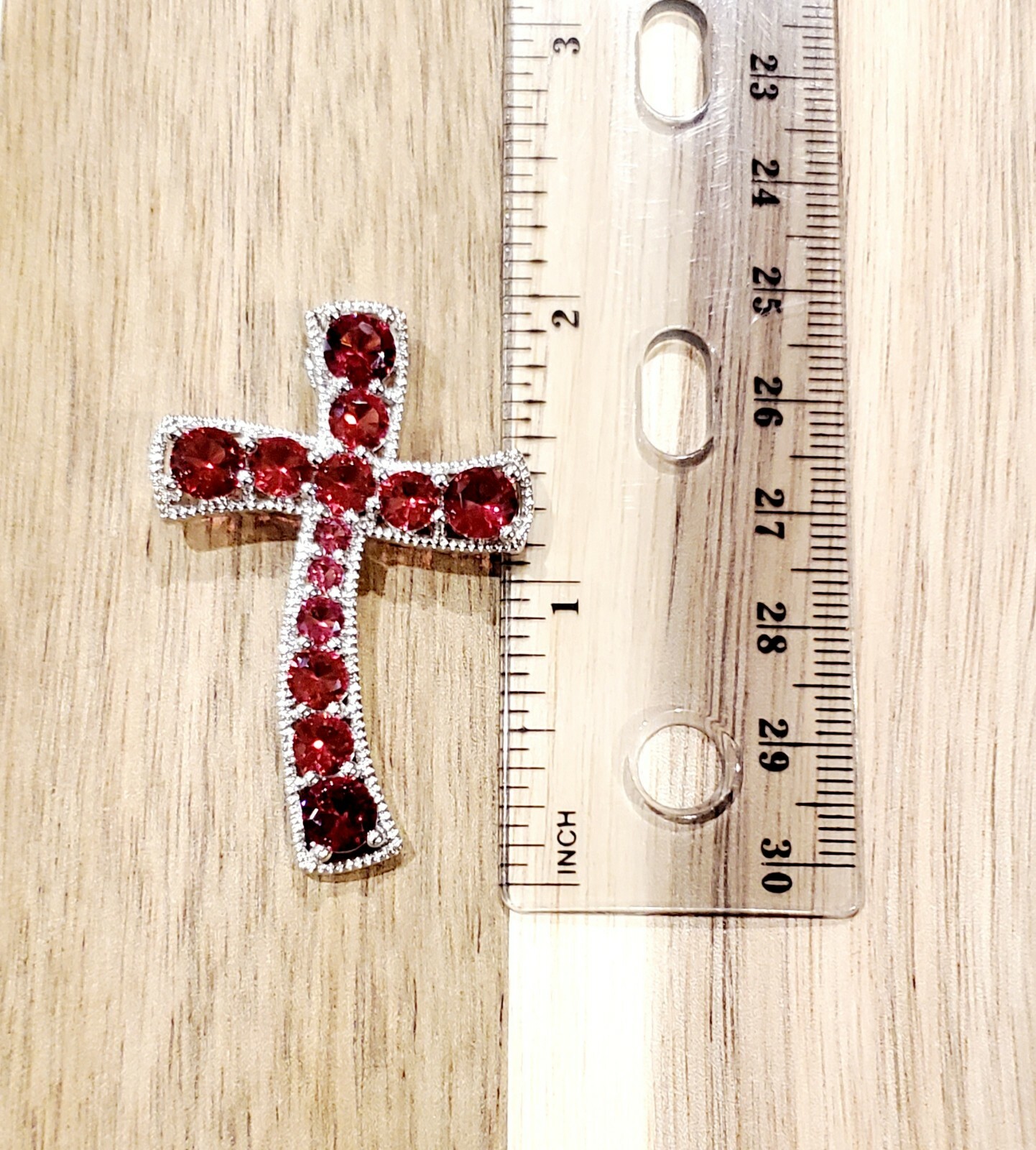 Sterling Silver 925 Raspberry Rhodolite Garnet Cross Pendant Chain Necklace NEW