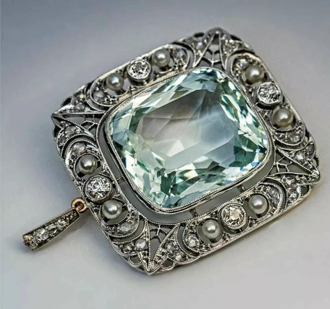 3.50Ct Cushion Cut Aquamarine Halo Pendant 14K White Gold Finish