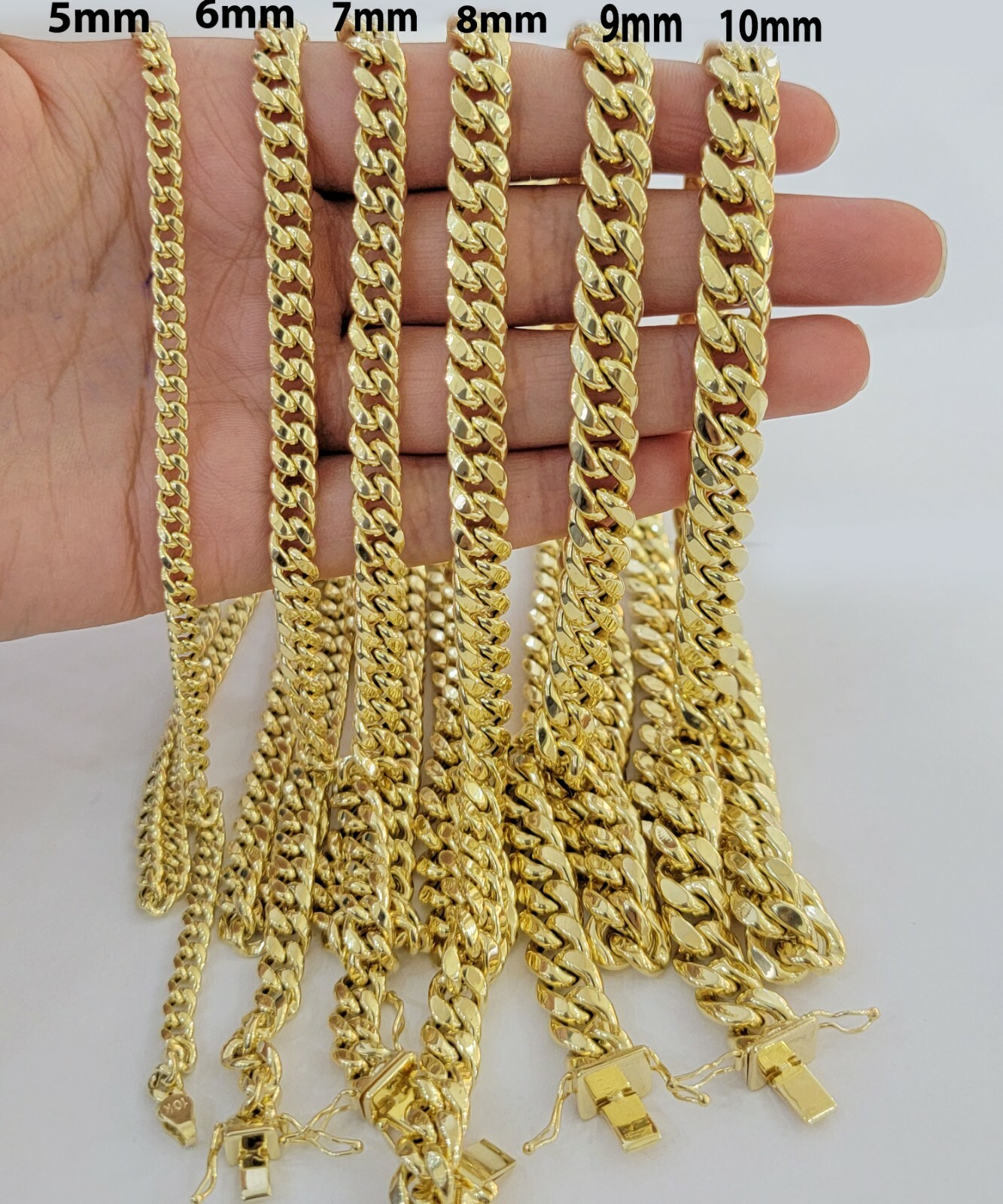 Real 10k Gold Miami Cuban Link Necklace chain & Bracelet 5-10mm 8″-30″ Men Women