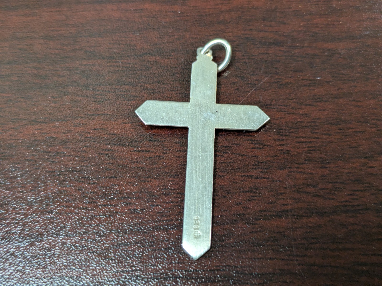 Sterling Silver .925 Green CZ Cross Pendant Charm 37mm tall 2 grams