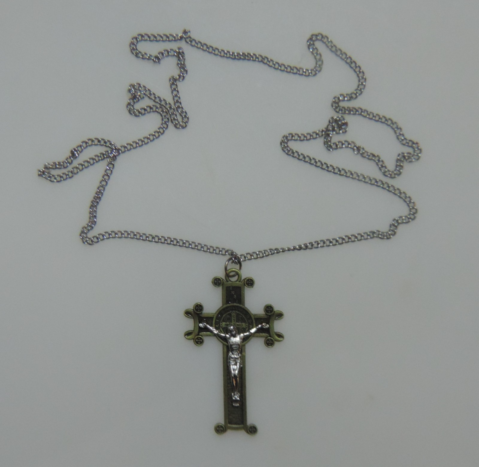 Saint Benedict Scroll Crucifix with a Stainless Steel Chain with/without Clasp