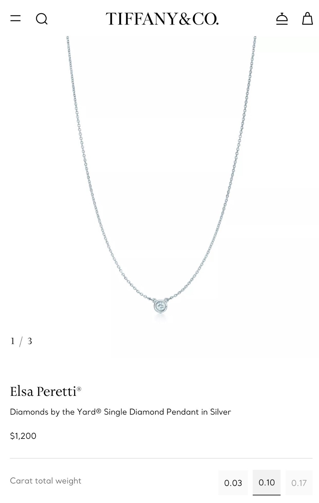 Tiffany & Co. Elsa Peretti Diamonds by the Yard® Single Diamond Pendant Necklace