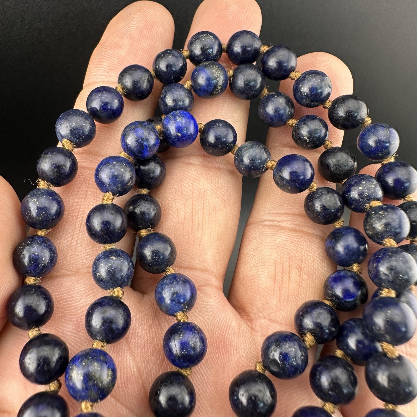 Antique Natural Lapis Lazuli Stone Beaded Necklace Rare