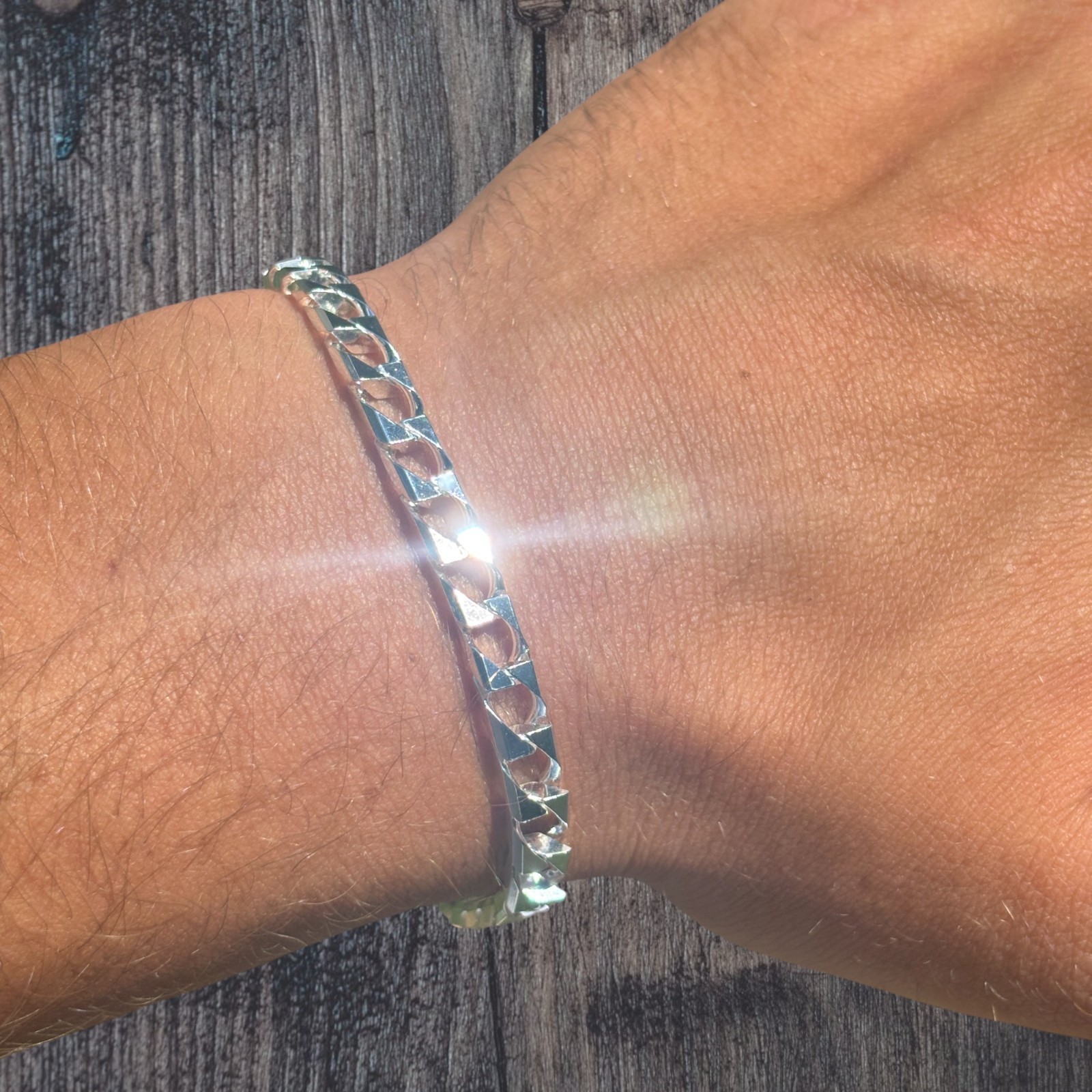 6mm Square Curb Link Bracelet – Real Solid 925 Sterling Silver MADE IN ITALY