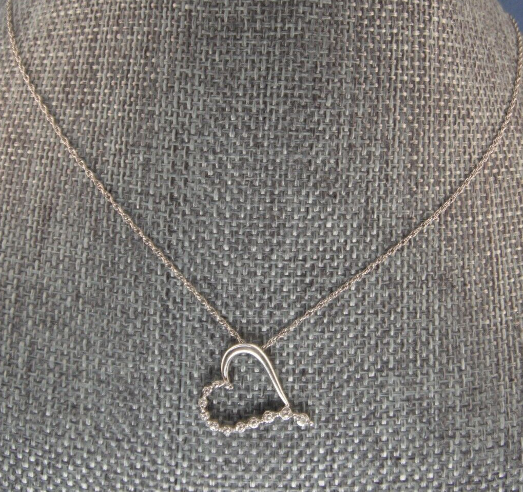 925 Heart 1 Diamond 925 19″ Singapore Chain Spring Ring Clasp 2.32g