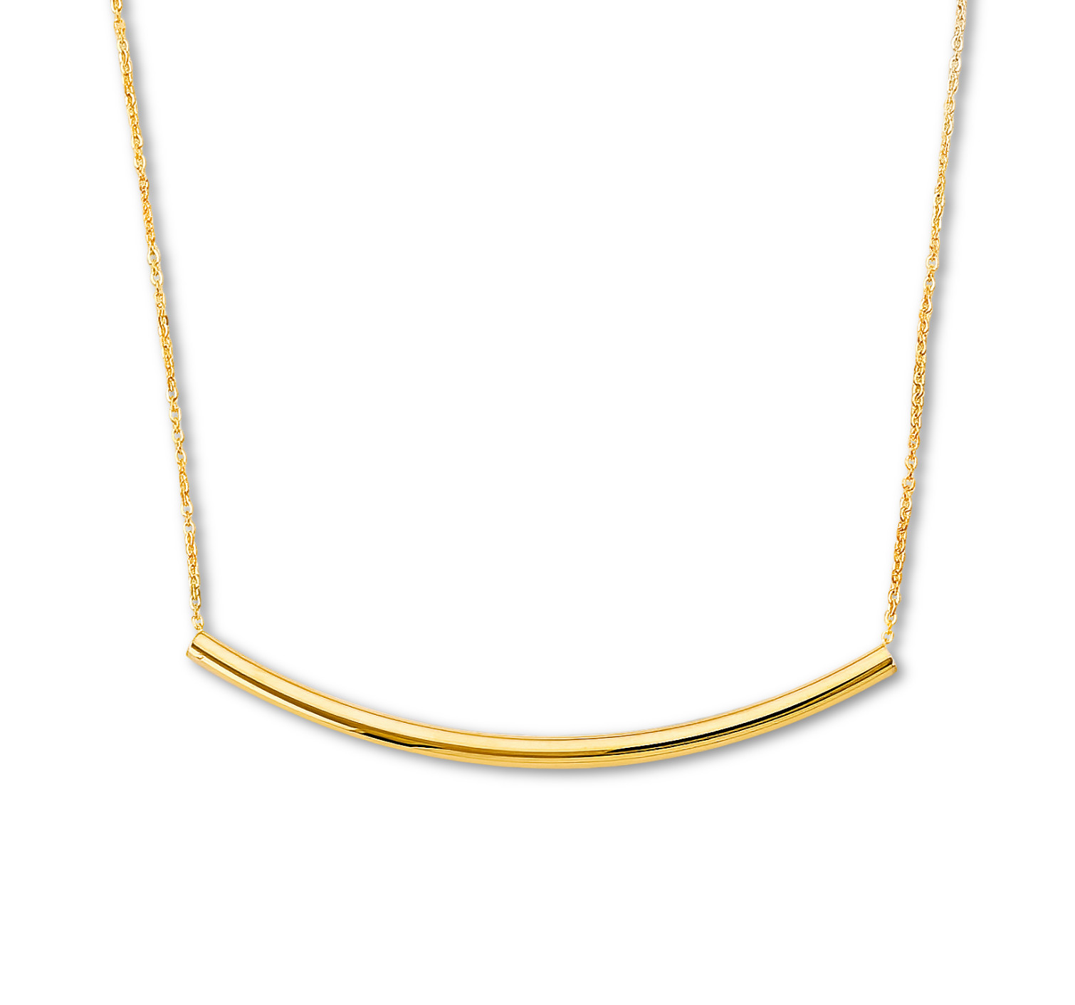 14K Yellow Gold Curved Bar Necklace Tehrani Jewelry Minimalist Pendant