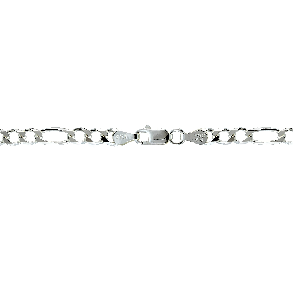 .925 Sterling Silver 4mm Italian Figaro Link Necklace in Lengths 16-30