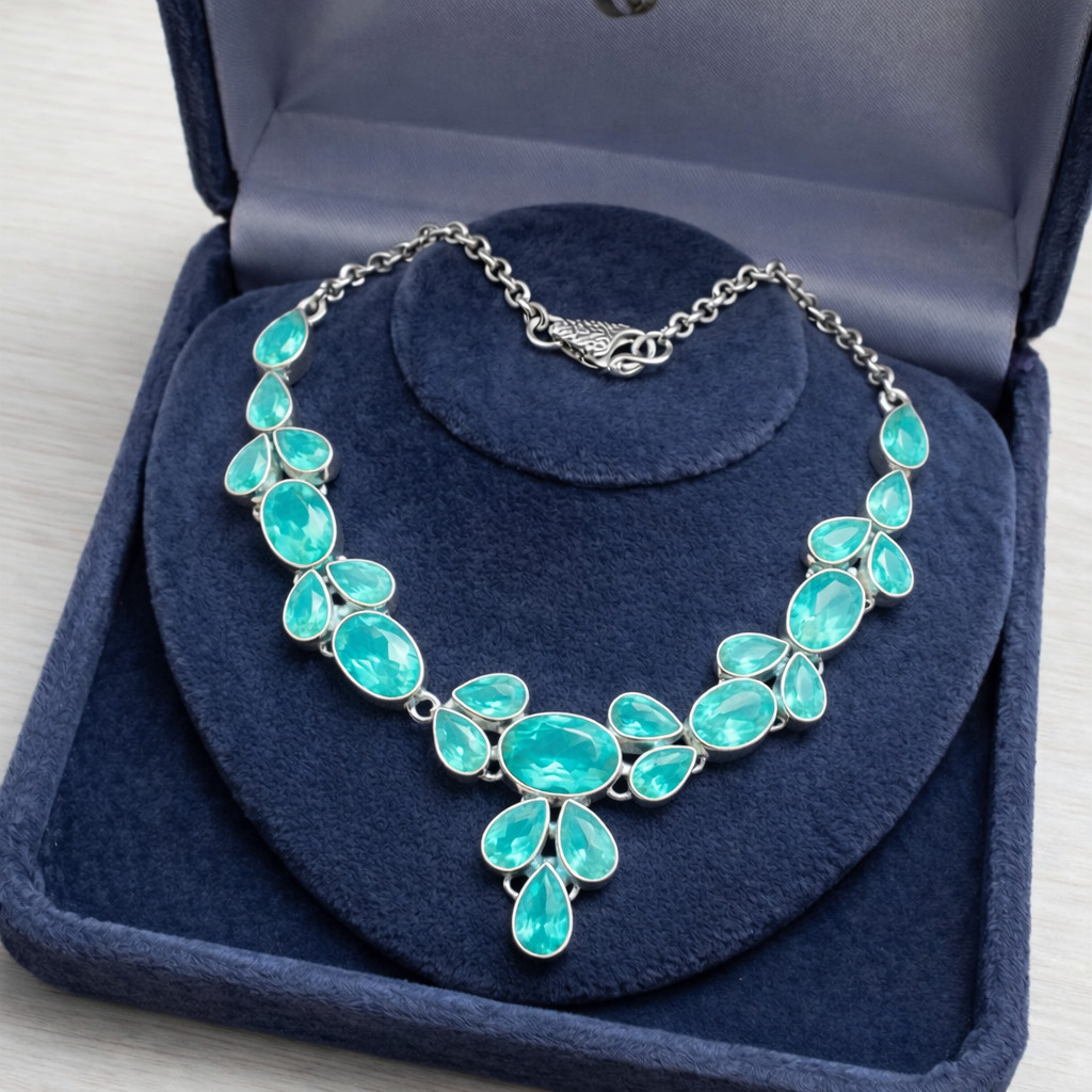 Paraiba Tourmaline Gemstone 925 Sterling Silver Jewelry Necklace Size-17-18″