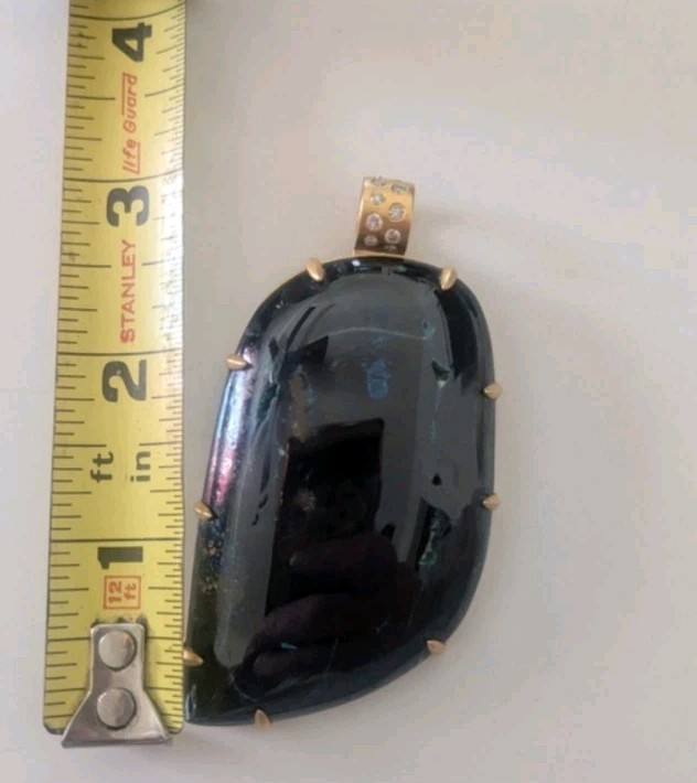10k Yellow Gold Diamond Bail Blue Azurite Gemstone Large Pendant OOAK Women’s