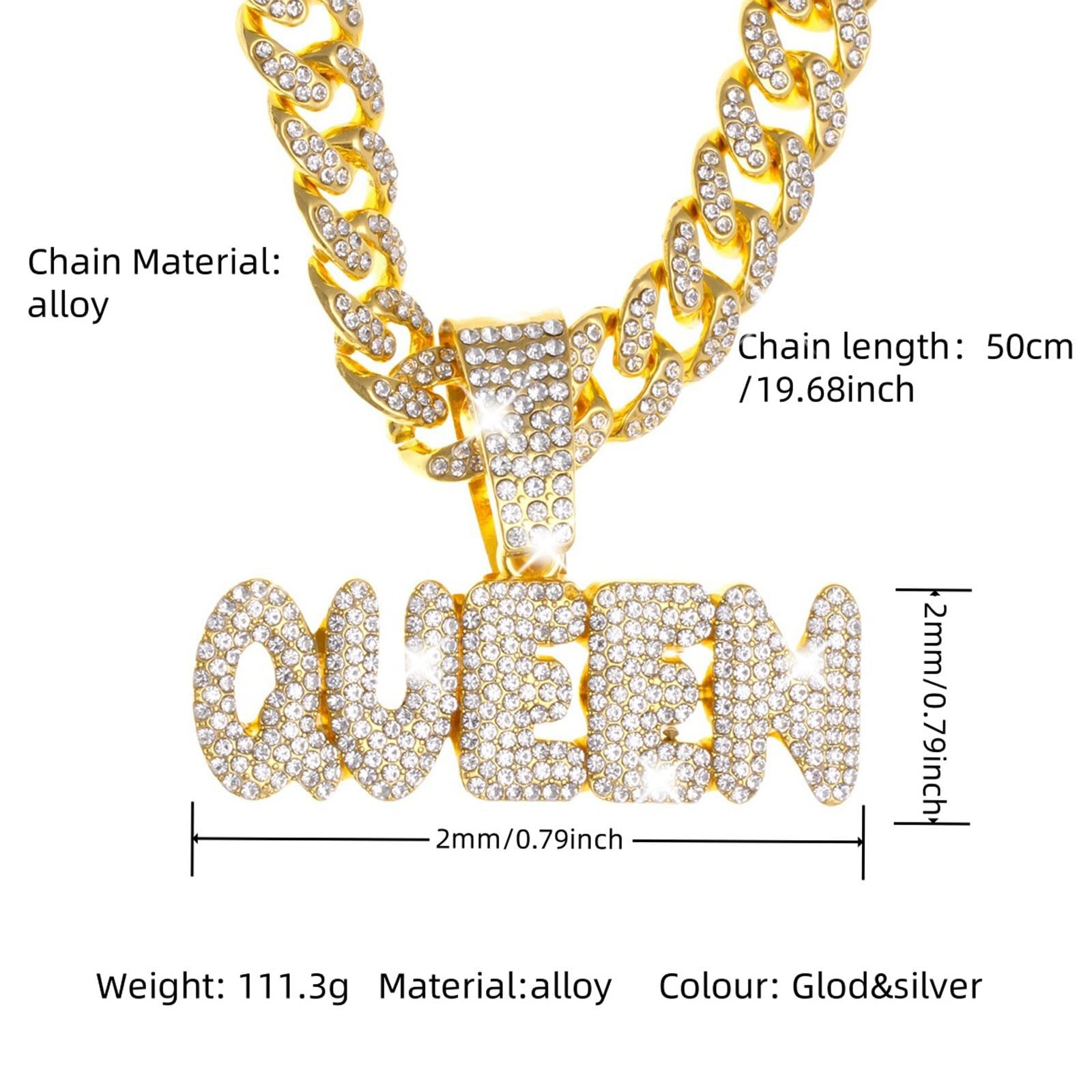 Queen Hip-hop Cuban Chain, Rhinestone Pendant Necklace Jewelry For Women，Women’s