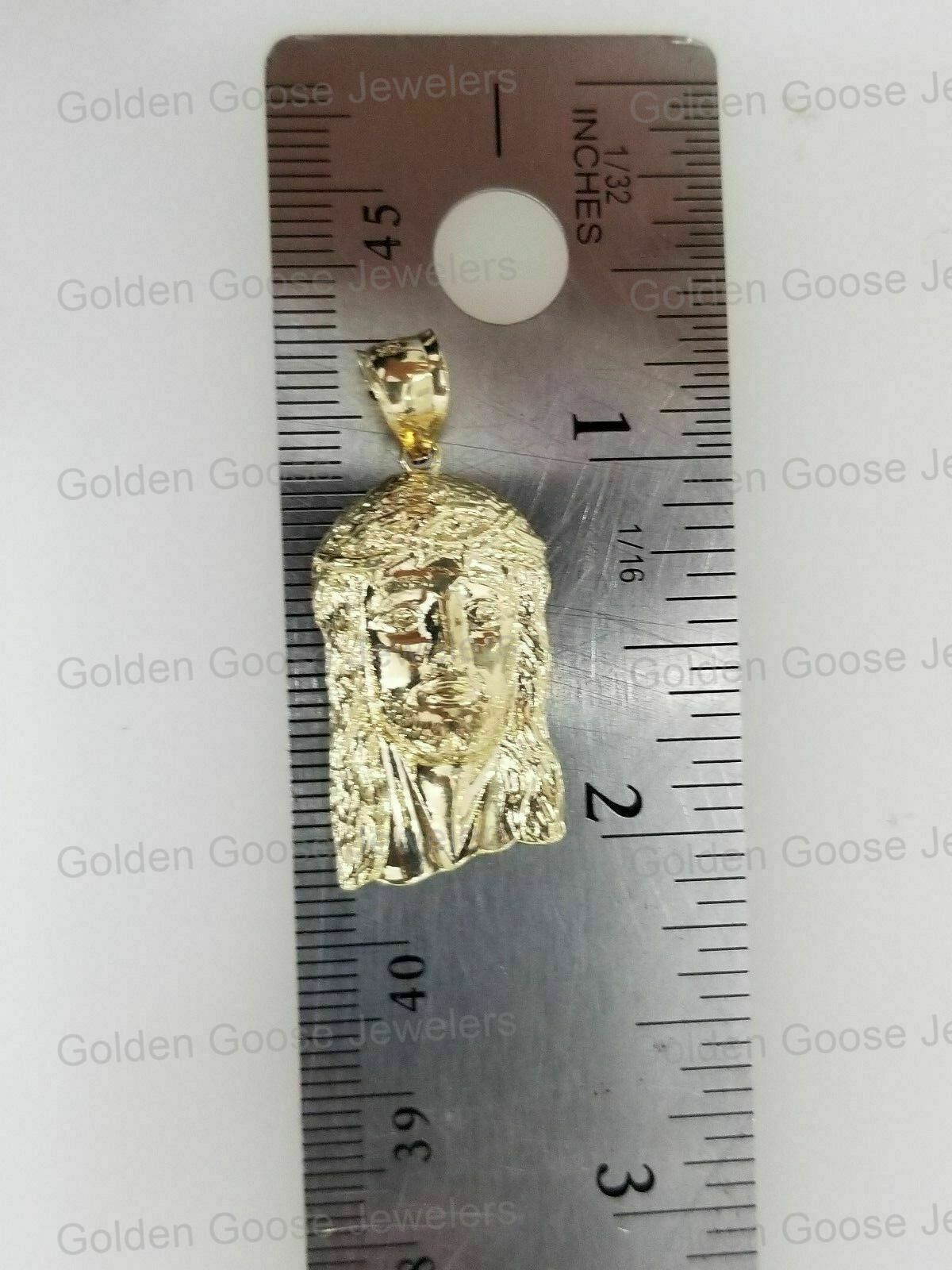 10K Yellow Gold Religious Jesus Face Pendant Charm 10K Figaro Chain 16″ – 24″