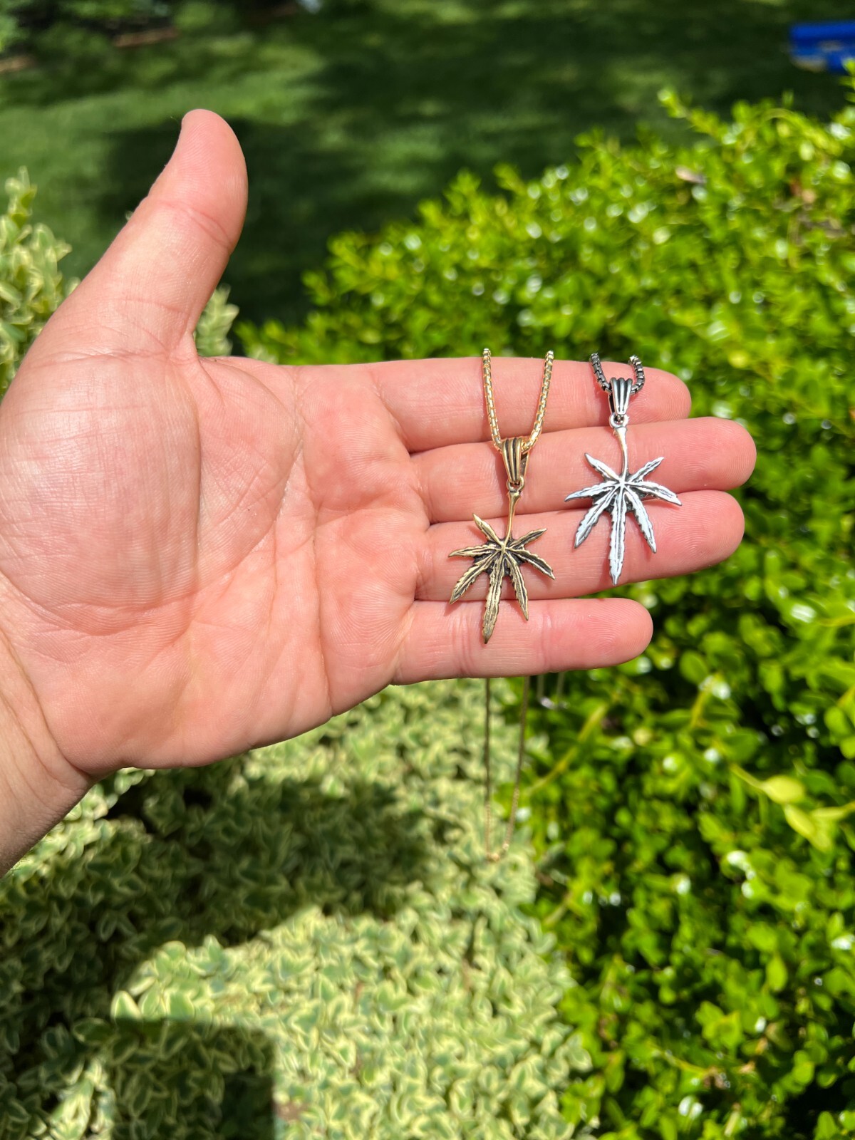 Real 925 Silver / 14k Gold Plated Marijuana Leaf Oxidized Pendant Necklace Charm