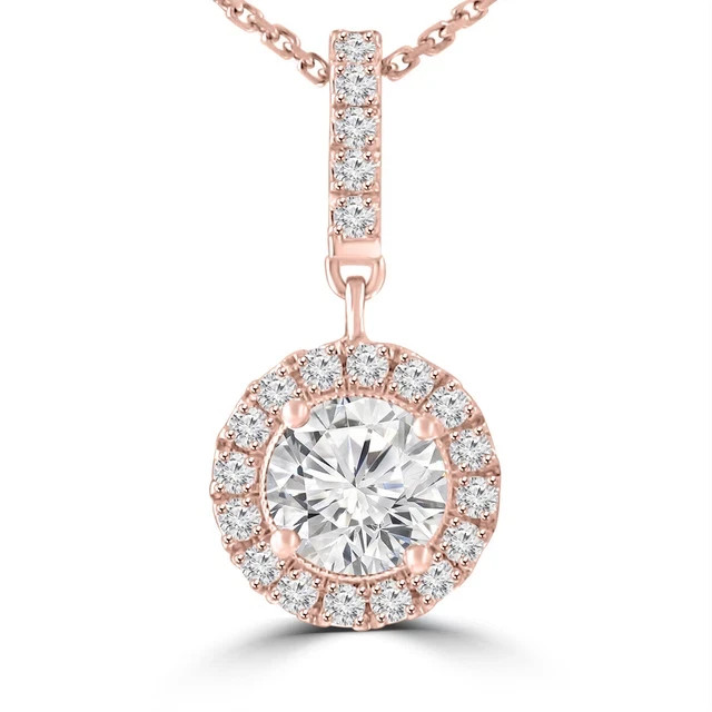 Women’s 1.65ct Lab Grown Diamond Halo Pendant Necklace 14K Rose Gold Plated