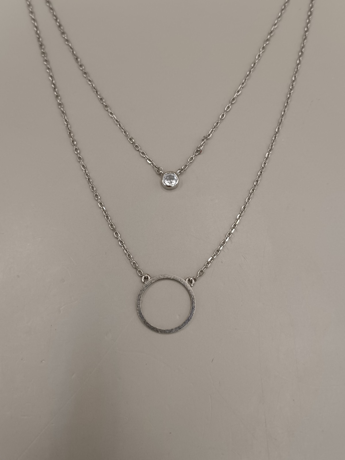 Sterling Silver Crystal Y Drop Circle Pendant Chain Link Necklace 15″