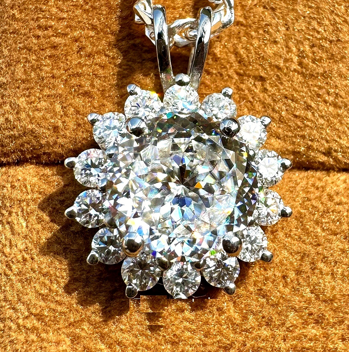 7 Ct Certified Treated White Portuguese Diamond Solitaire Pendant. 925 Silver