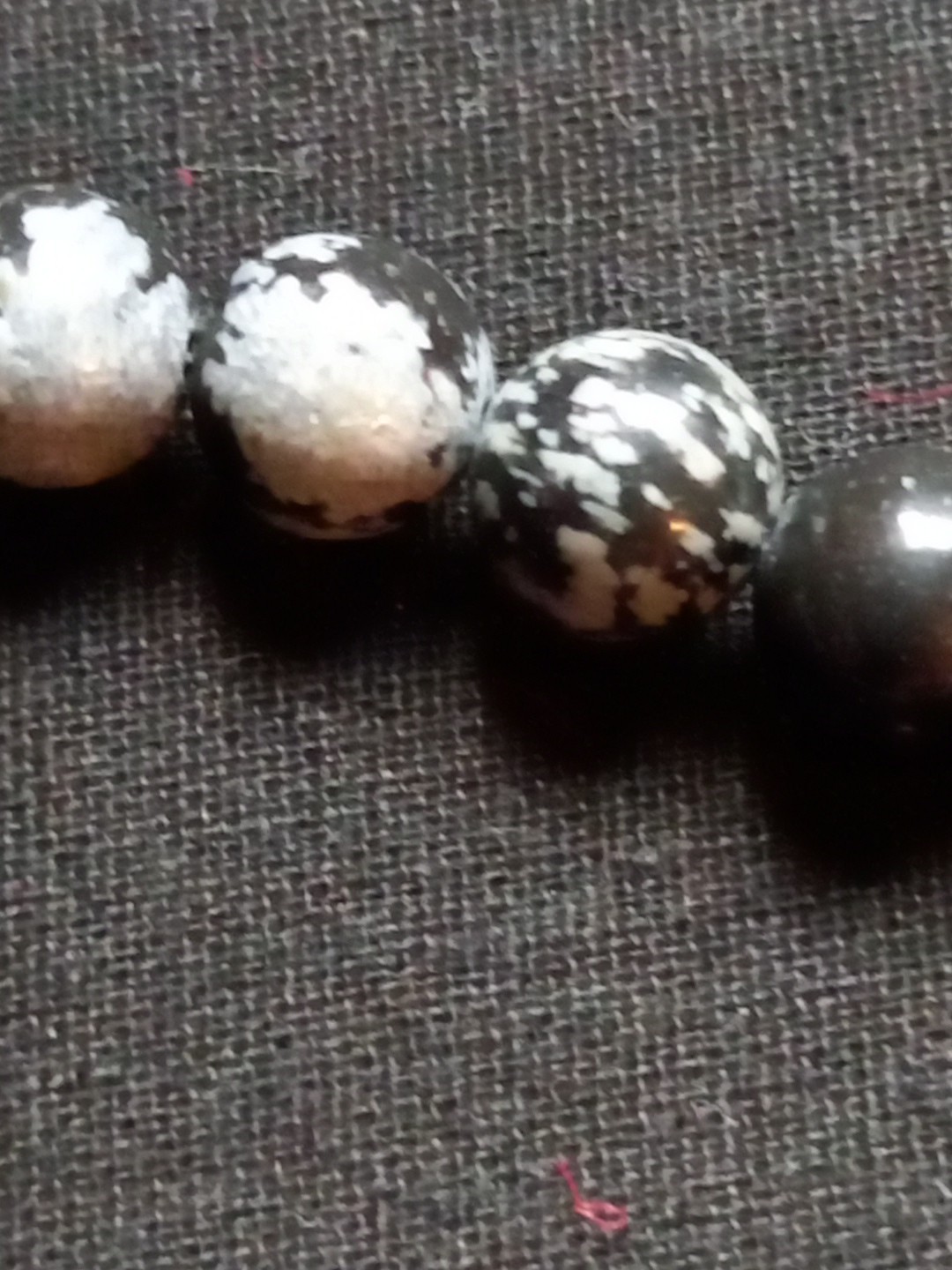 Natural Snowflake Obsidian 10mm Rounds 925 Sterling Silver Necklace 16in 40cm