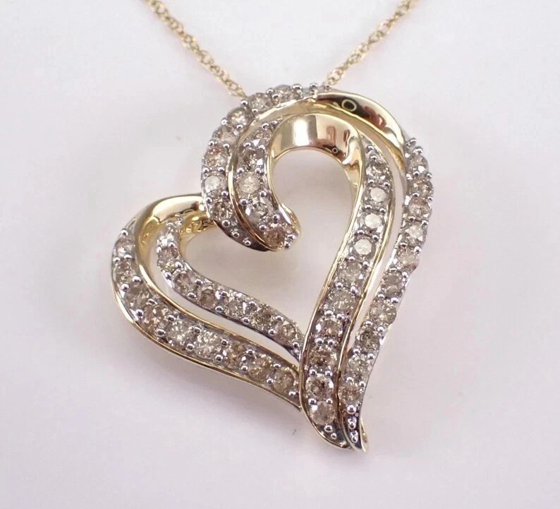 Moissanite Heart Pendant Necklace 2.00CT Round Cut 14K Yellow Gold Plated