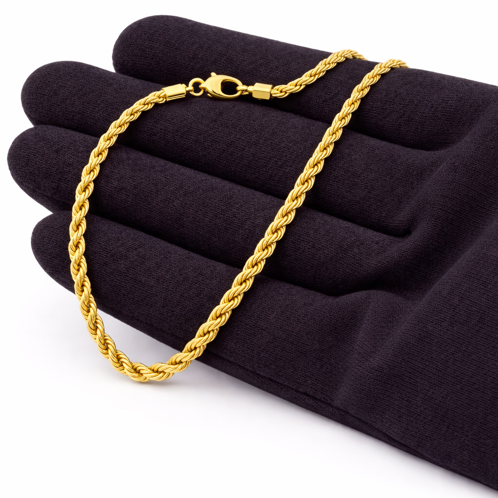 Italian 1/200 14k Yellow Gold Overlay Rope Chain Necklace Bracelet Set Cadena