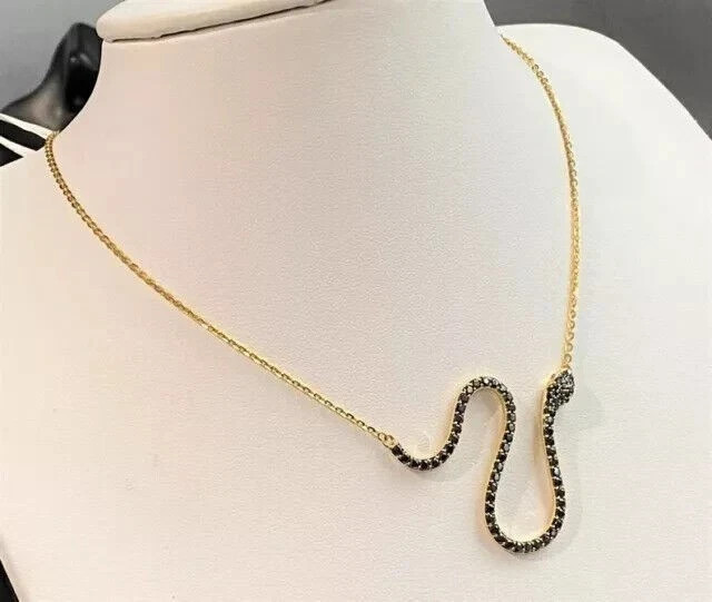 14K Yellow Gold Plated 2Ct Round Cut Black Lab Created Women’s Snake Pendant