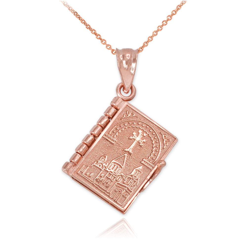 Gold 3D Armenian Bible Pendant Necklace(Available In Yellow/Rose/White Gold)