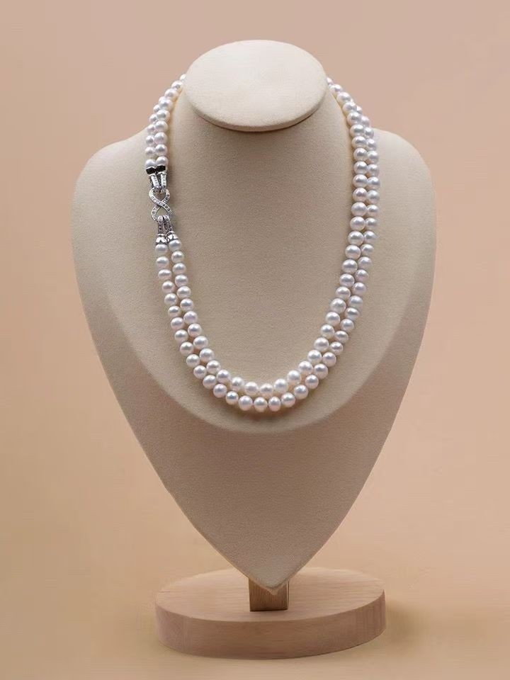 89CM AAA++10mm Natural Akoya White Pearl Necklace 925S Gift Bracelet