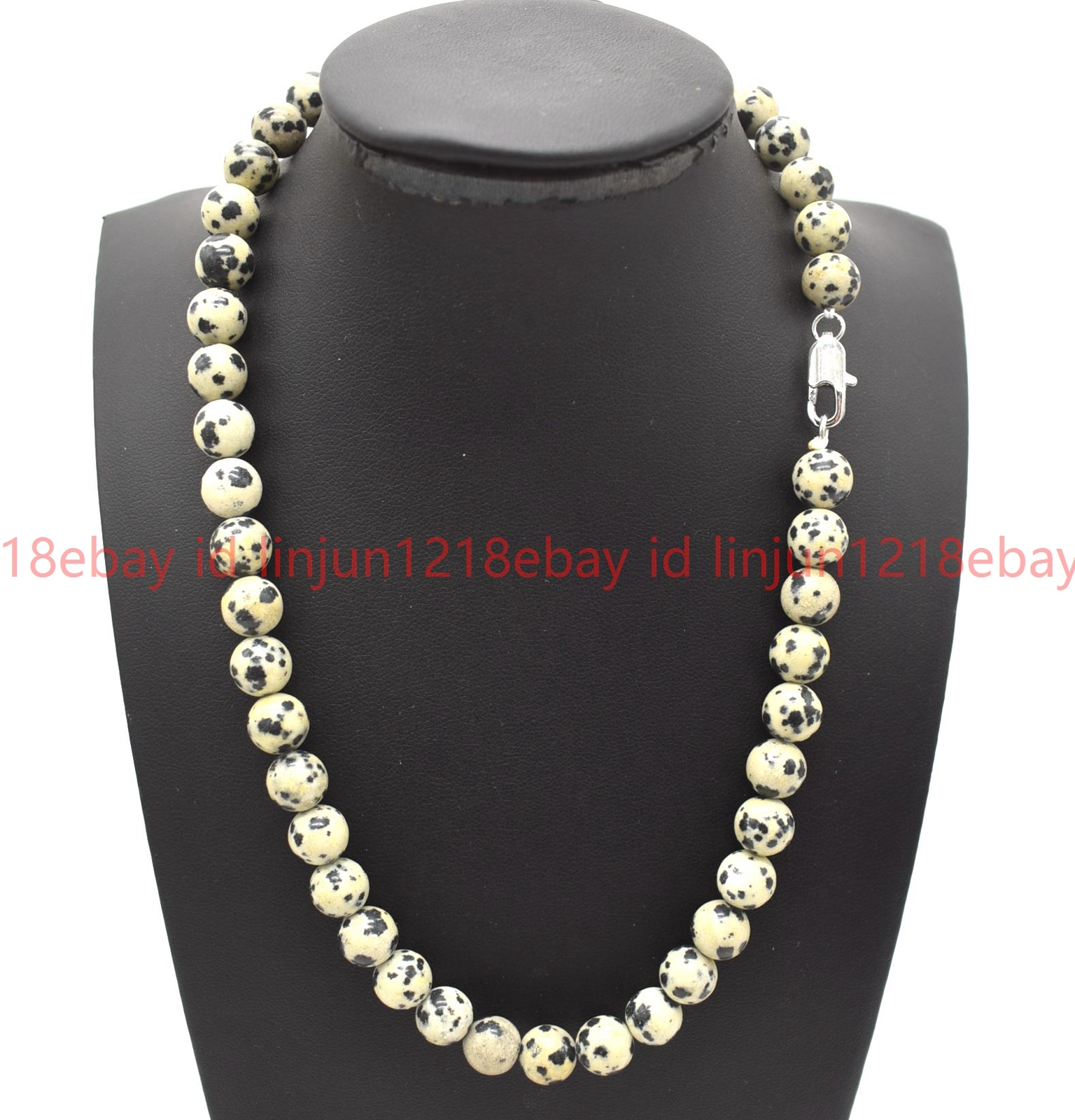 Natural 6/8/10mm White Dalmatian Jasper Round Gemstone Beaded Necklace 16-28in