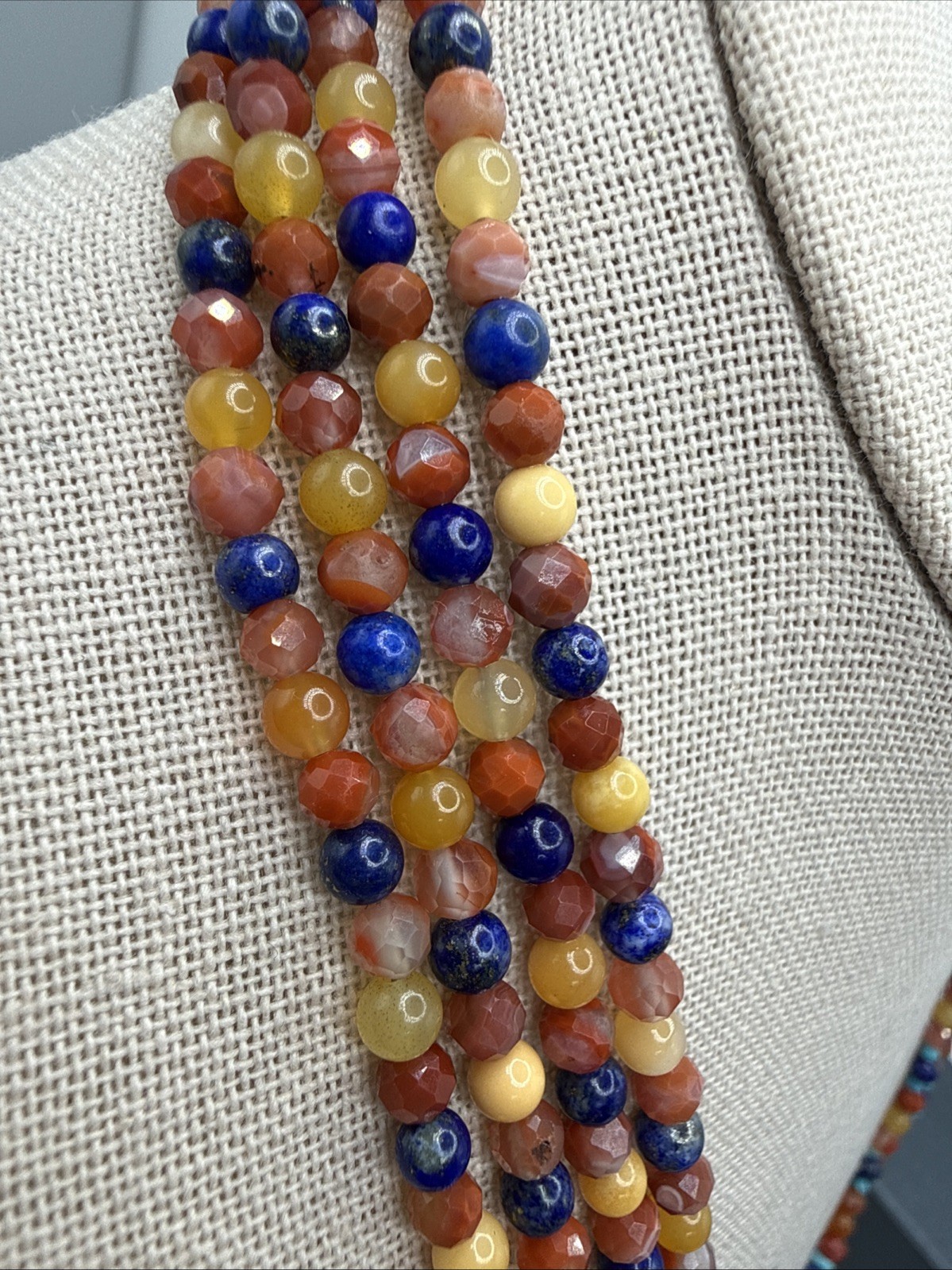 Jay King 4 Strand Picante Agate 4mm Multi Gemstone Sterling Silver Necklace