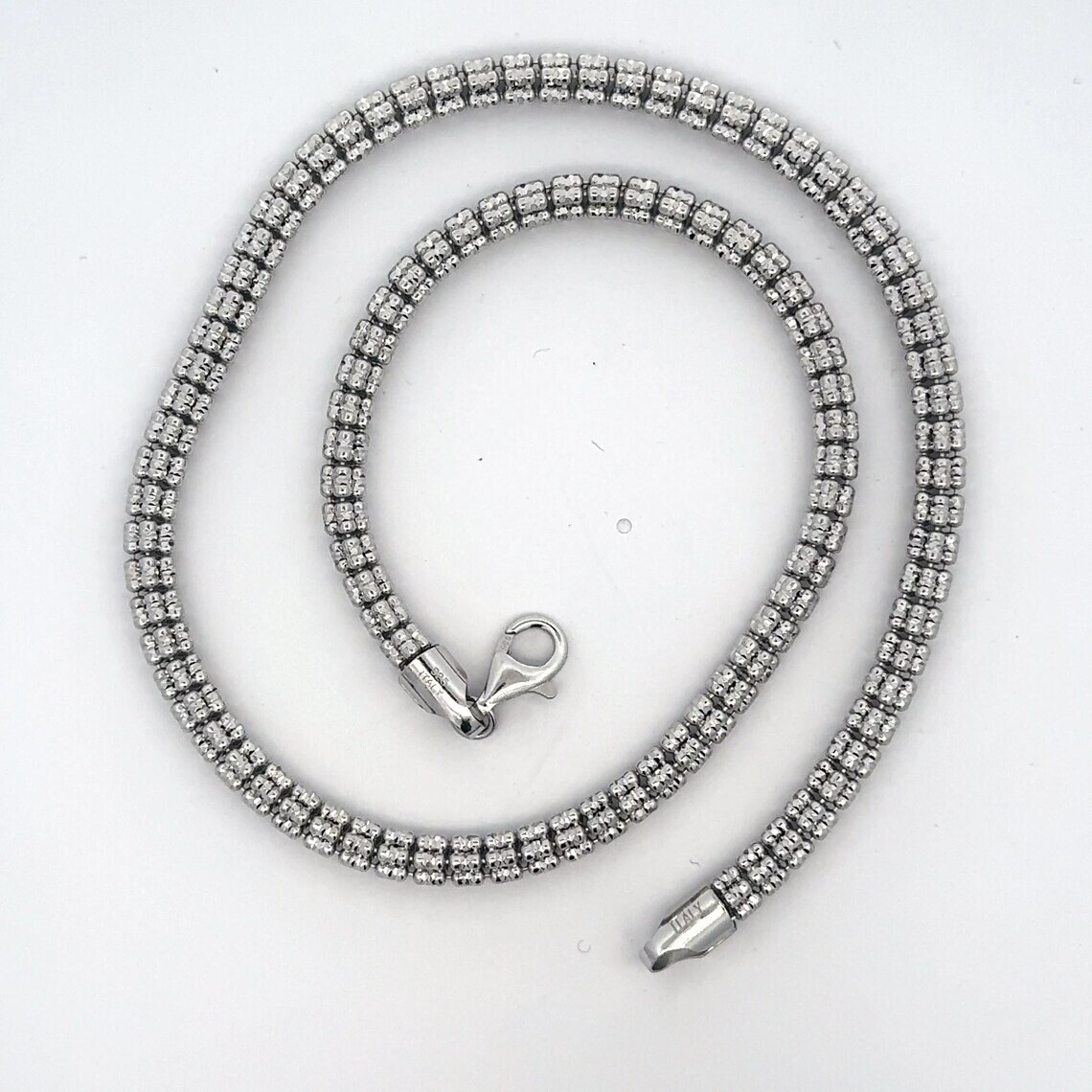 4mm Rhodium Diamond-Cut Ice Link Chain Sterling Silver 925 Italy All Sizes