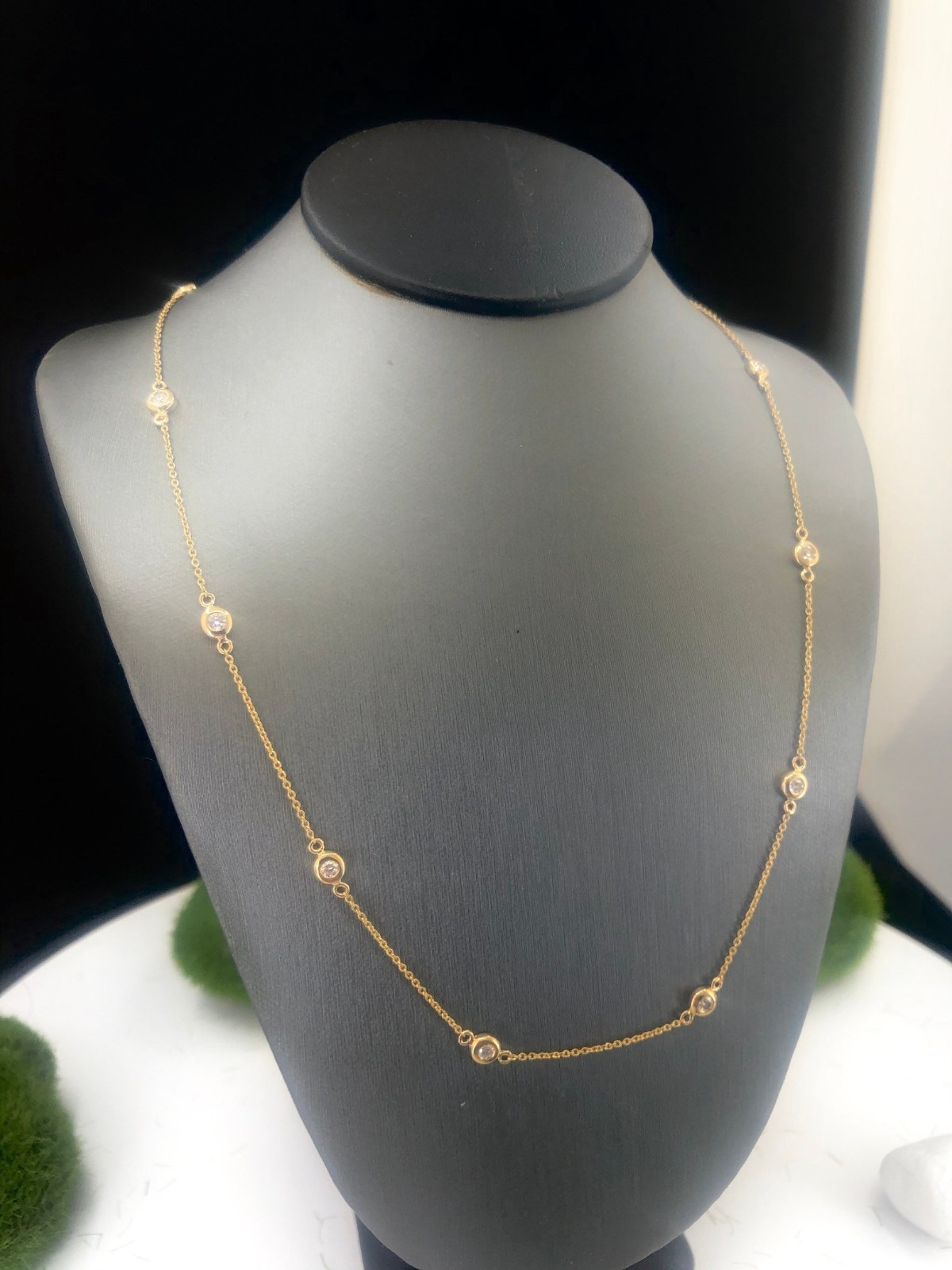 Best Seller ! Station Necklace Round Cut Natural Diamond 14k Solid Yellow Gold
